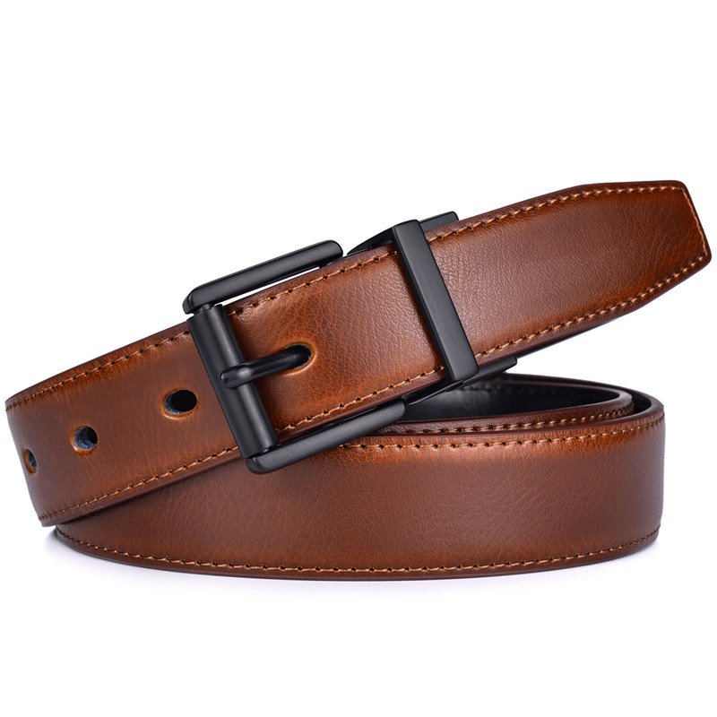 Female Leather Skinny Belt New Design 2.8CM Black and Brown Reversible Genuine Leather Belts for Women with Rotated Buckle