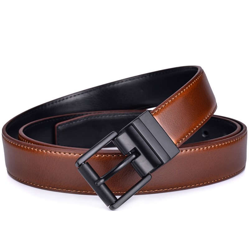 Female Leather Skinny Belt New Design 2.8CM Black and Brown Reversible Genuine Leather Belts for Women with Rotated Buckle