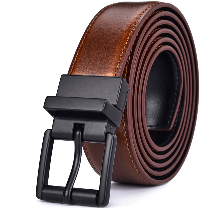 Female Leather Skinny Belt New Design 2.8CM Black and Brown Reversible Genuine Leather Belts for Women with Rotated Buckle