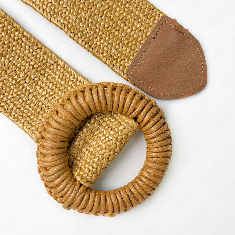 RW 2024 Bohemian Vacation Style 5cm Knitted Straw Raffia Belt Lady Vintage Round Woven Buckle Belt Women Dress Elastic Girdle