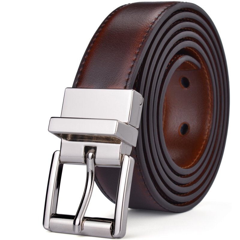Wholesale New Design 2.8CM Brown and Cognac Reversible Genuine Leather Belts for Women with Rotated Buckle