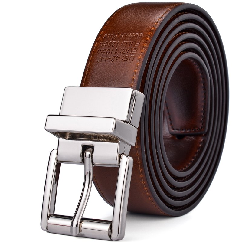 Wholesale New Design 2.8CM Brown and Cognac Reversible Genuine Leather Belts for Women with Rotated Buckle