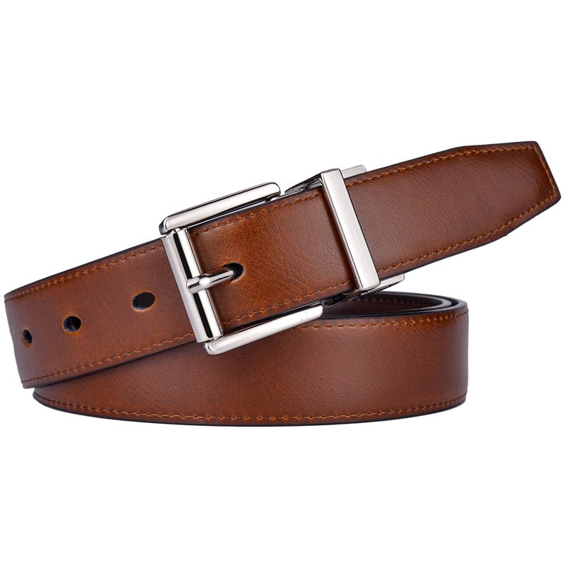 Wholesale New Design 2.8CM Brown and Cognac Reversible Genuine Leather Belts for Women with Rotated Buckle