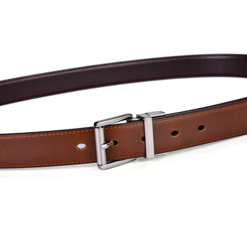 Wholesale New Design 2.8CM Brown and Cognac Reversible Genuine Leather Belts for Women with Rotated Buckle
