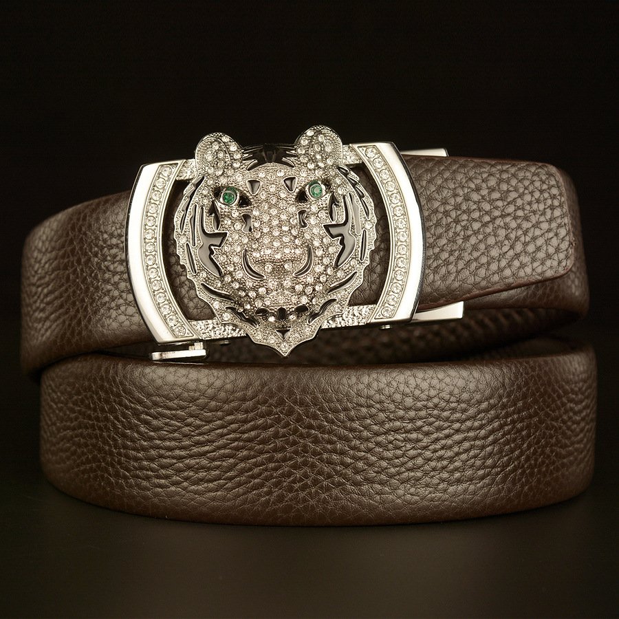 Men's leather belt tiger head automatic buckle belt, cowhide belt, simple fashion waistband