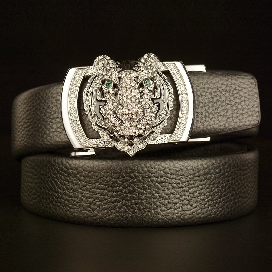 Men's leather belt tiger head automatic buckle belt, cowhide belt, simple fashion waistband