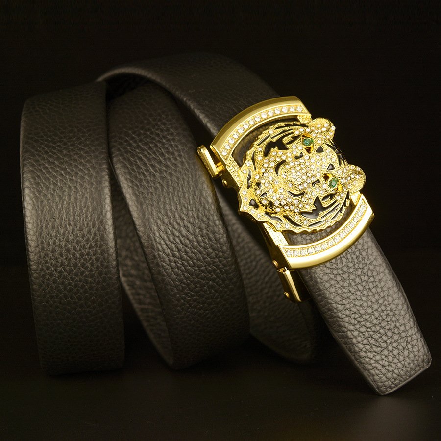 Men's leather belt tiger head automatic buckle belt, cowhide belt, simple fashion waistband