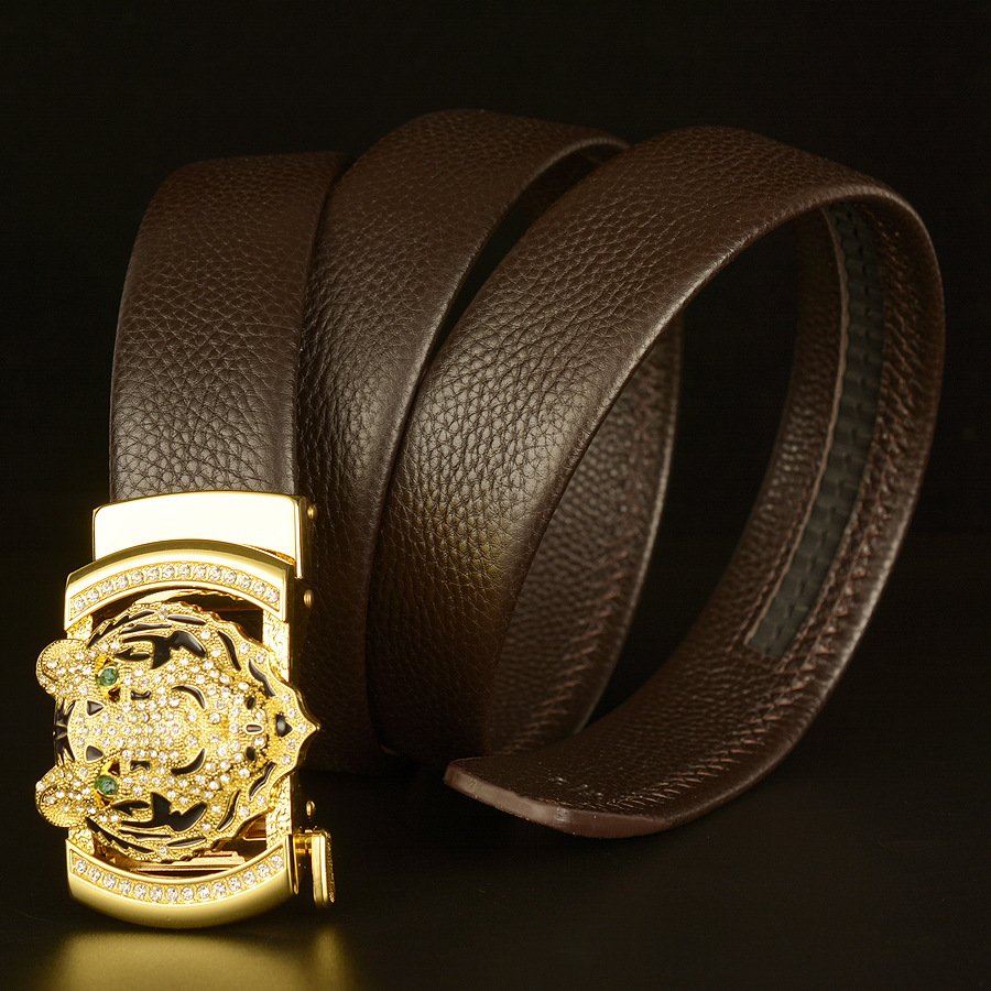 Men's leather belt tiger head automatic buckle belt, cowhide belt, simple fashion waistband