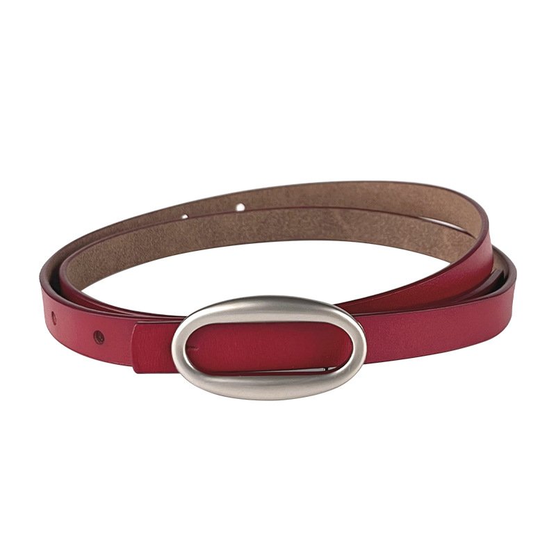 Retro Silver Oval Buckle Genuine Leather Thin Belts Female Waist Cowhide Belt Decoration Jeans