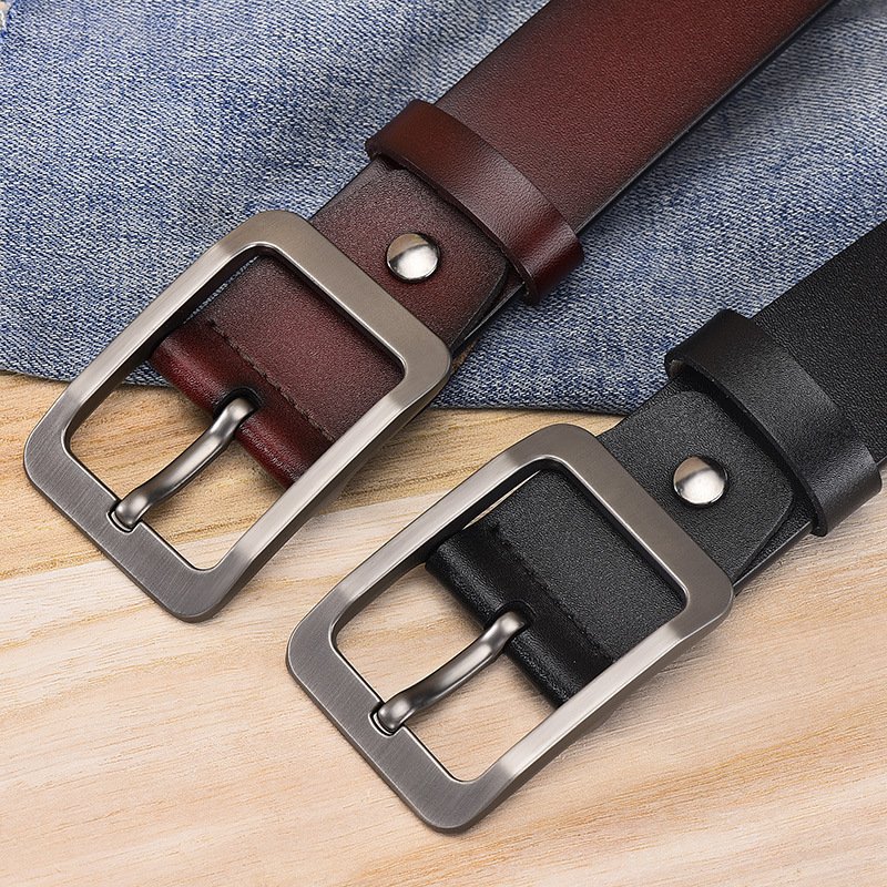 Custom logo men's pin buckle belt casual real Leather belt for men
