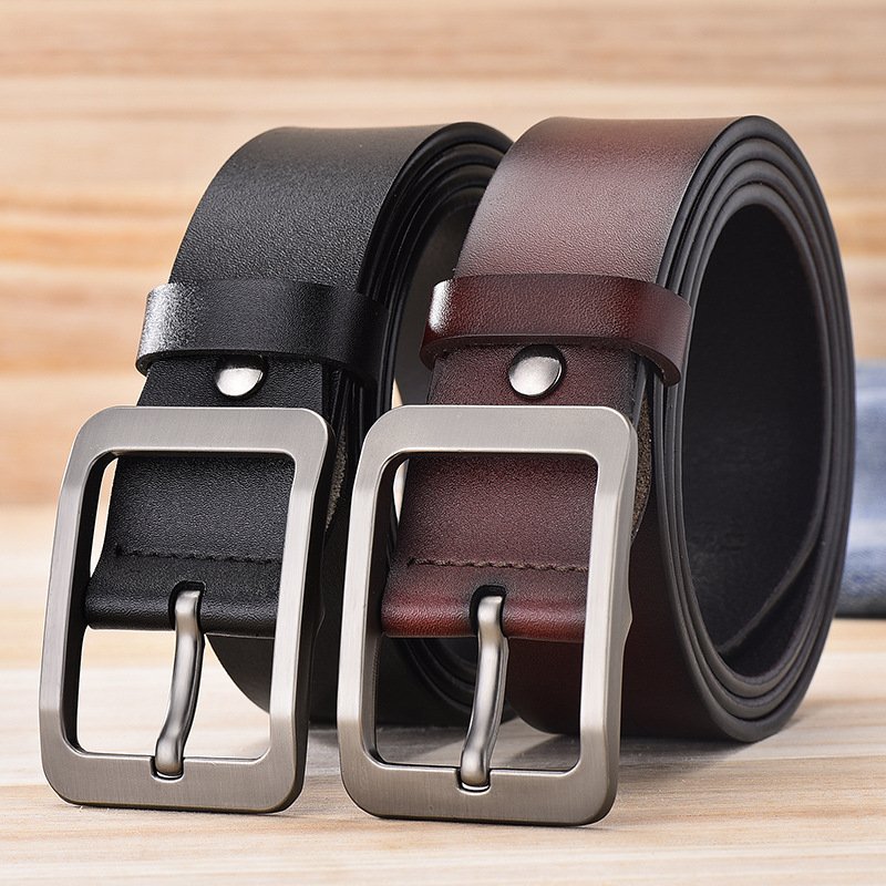 Custom logo men's pin buckle belt casual real Leather belt for men