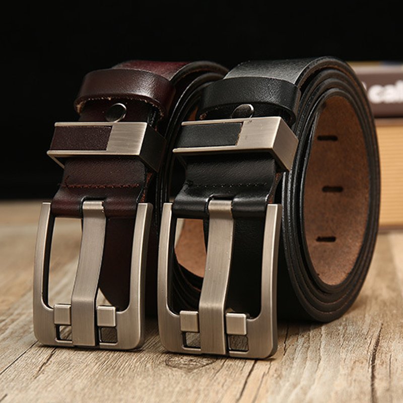 Custom logo men's pin buckle belt casual real Leather belt for men