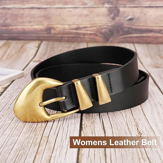 Chic Style Women's Leather Belts for Jeans Dress Pants Ladies Waist Belts with Irregular Gold Buckle