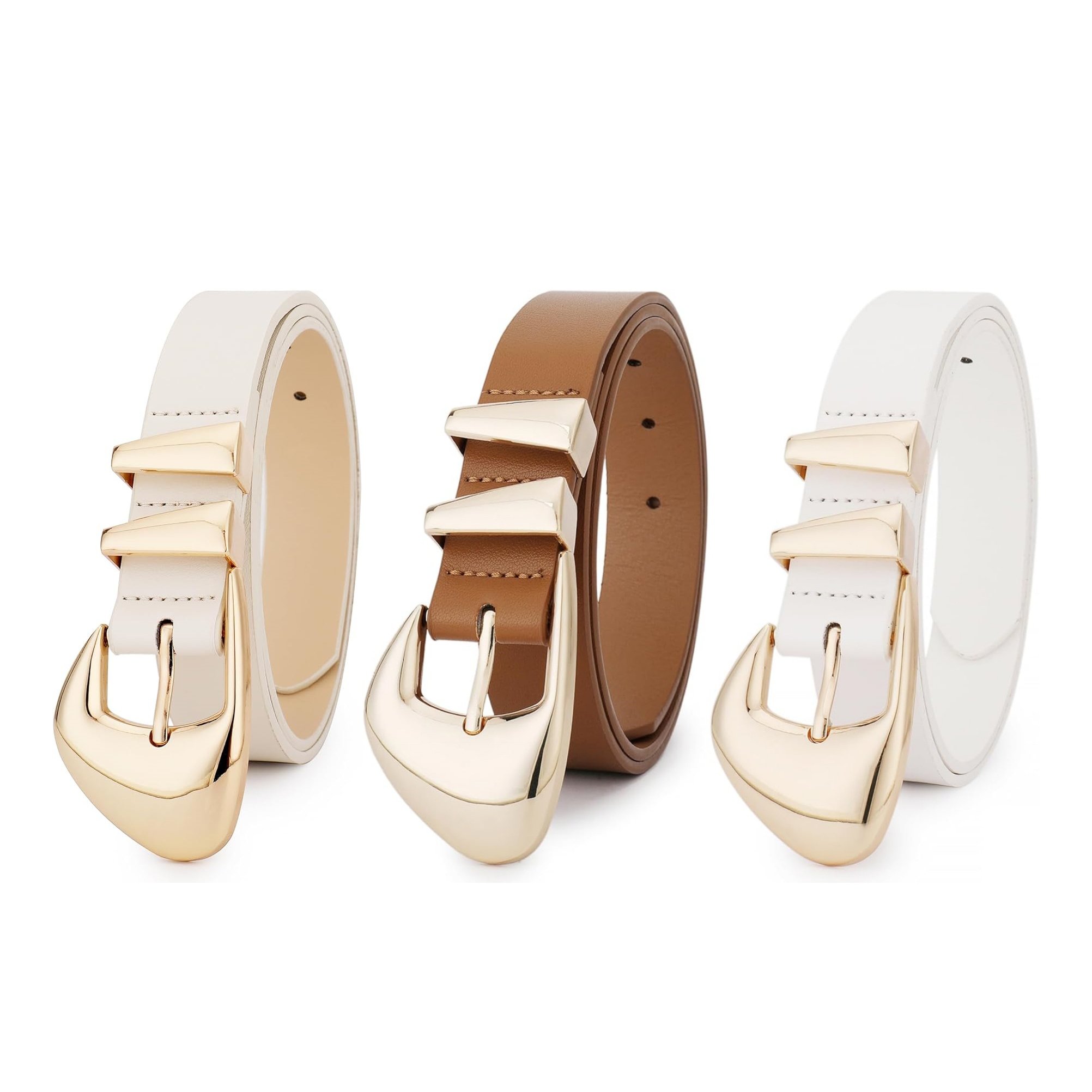 Chic Style Women's Leather Belts for Jeans Dress Pants Ladies Waist Belts with Irregular Gold Buckle