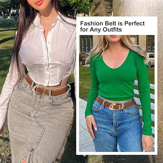 Chic Style Women's Leather Belts for Jeans Dress Pants Ladies Waist Belts with Irregular Gold Buckle