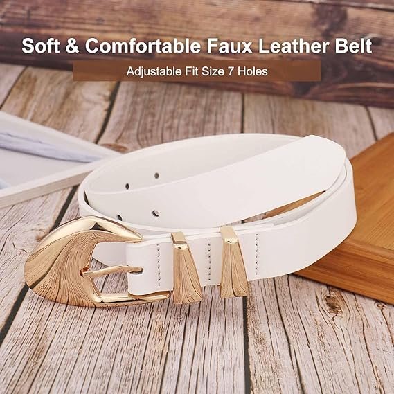 Chic Style Women's Leather Belts for Jeans Dress Pants Ladies Waist Belts with Irregular Gold Buckle