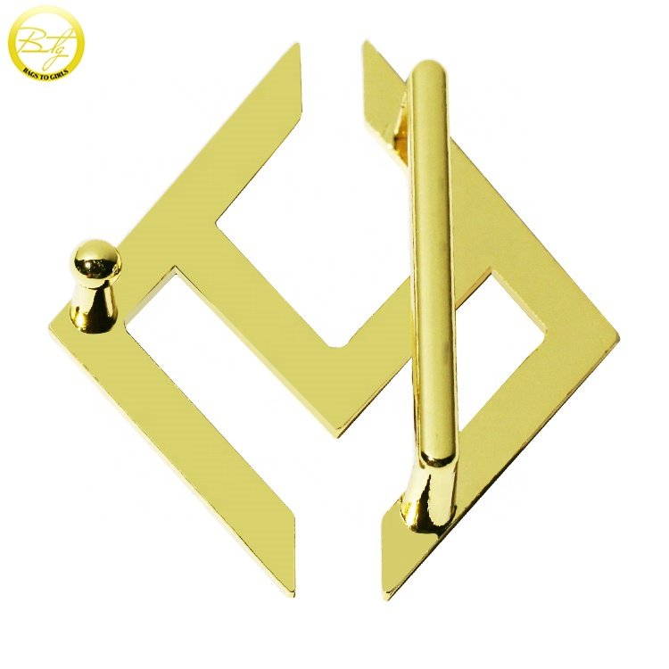 Die casting hollow belt buckle designs zinc alloy gold logo strap clip buckle hardware for leather craft