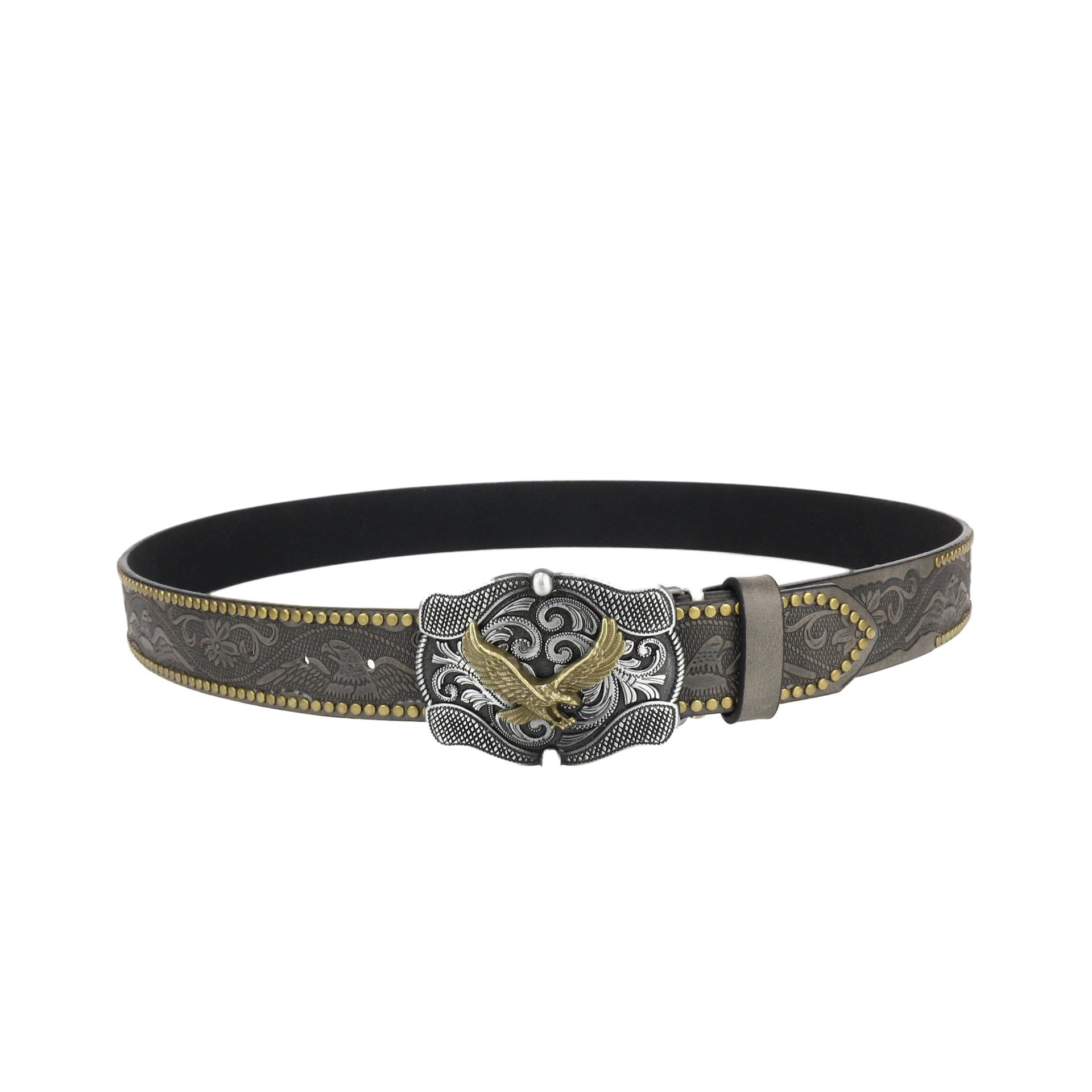 Customized Western denim pu leather belt trendy retro youth Retro men's punk large buckle PU belt factory embossed LOGO