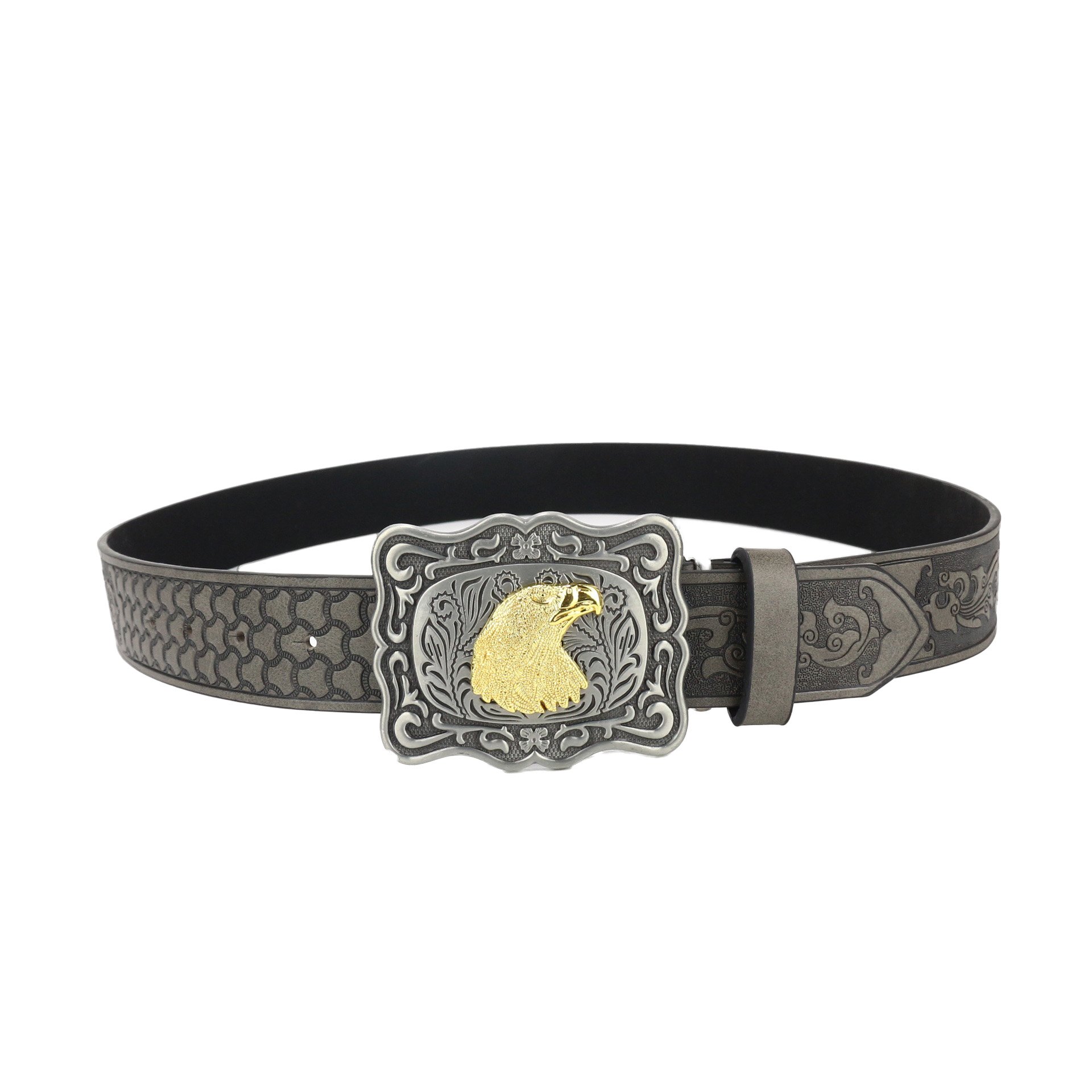 Customized Western denim pu leather belt trendy retro youth Retro men's punk large buckle PU belt factory embossed LOGO