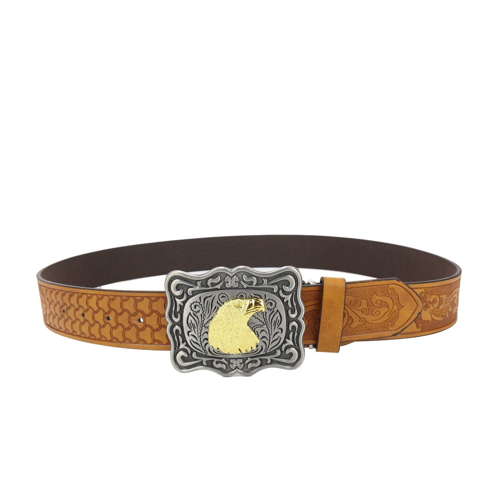 Customized Western denim pu leather belt trendy retro youth Retro men's punk large buckle PU belt factory embossed LOGO