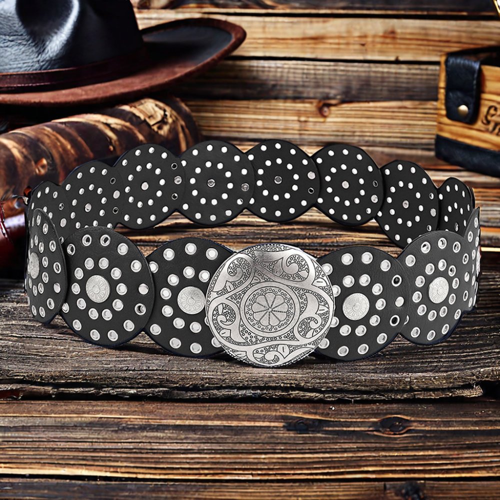 West Cowgirl Y2K Women's PU Leather Waist Belt Vintage Chic Punk Style Hot 4cm Wide Silver Alloy Buckle Western Style for Girls