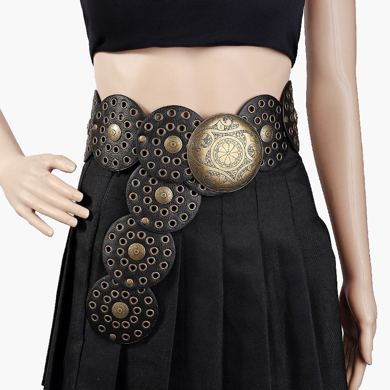 West Cowgirl Y2K Women's PU Leather Waist Belt Vintage Chic Punk Style Hot 4cm Wide Silver Alloy Buckle Western Style for Girls