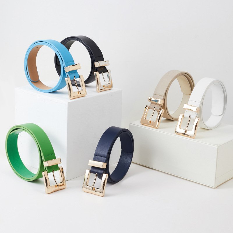 Women's High Quality PU Skinny Belts with Stylish Square Alloy Buckle Fashionable Casual and Business Styles for Women Girls