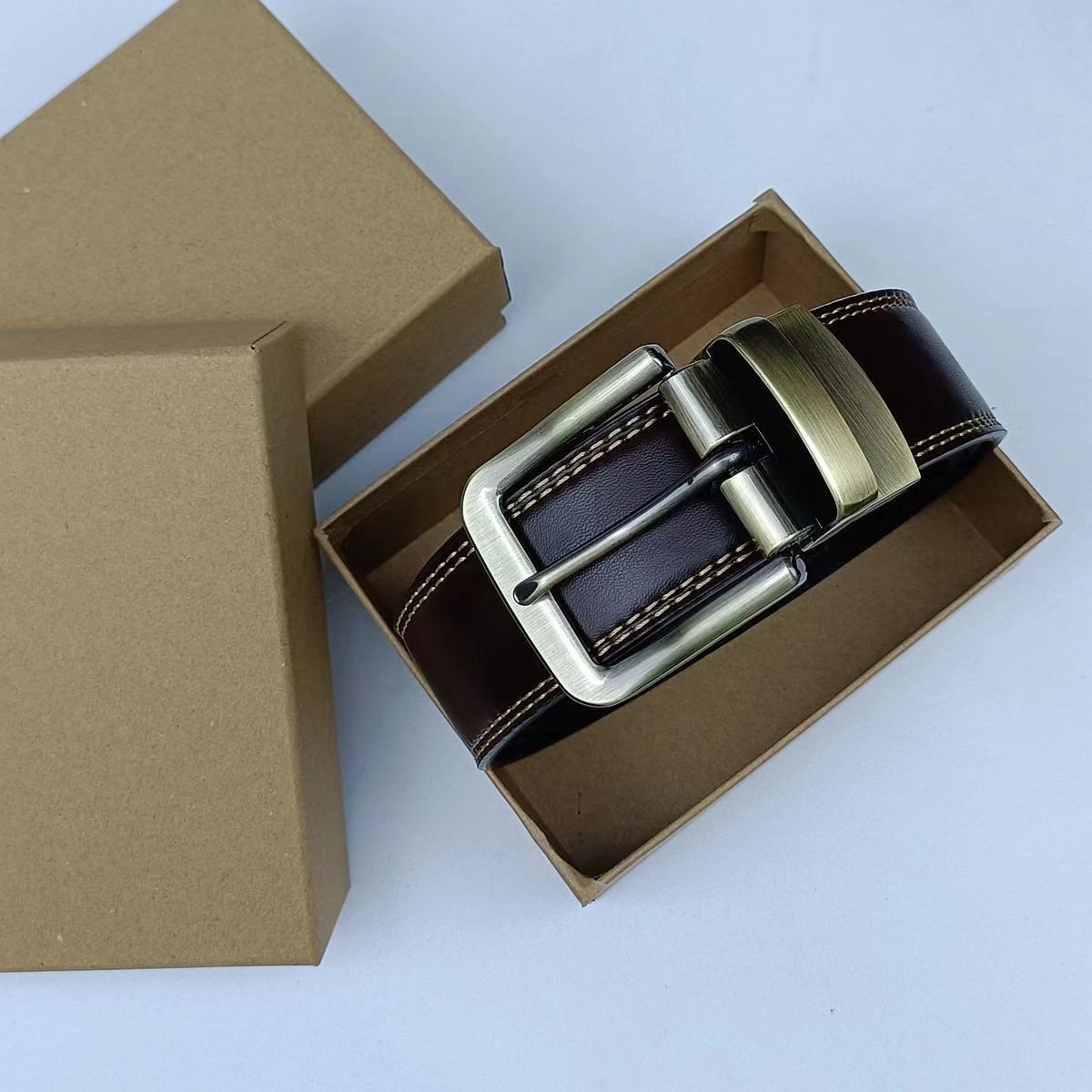 New Design Casual Golf Dress Pants Belt Double Side Reversible Men Genuine Leather Belts with Rotated Buckle