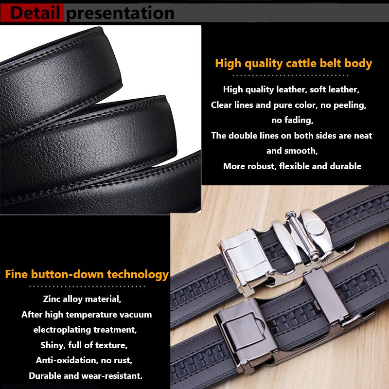 Factory direct sales belts leather men casual genuine luxury business cowhide Belt of trousersLeather Belts alloyAutomaticbuckle