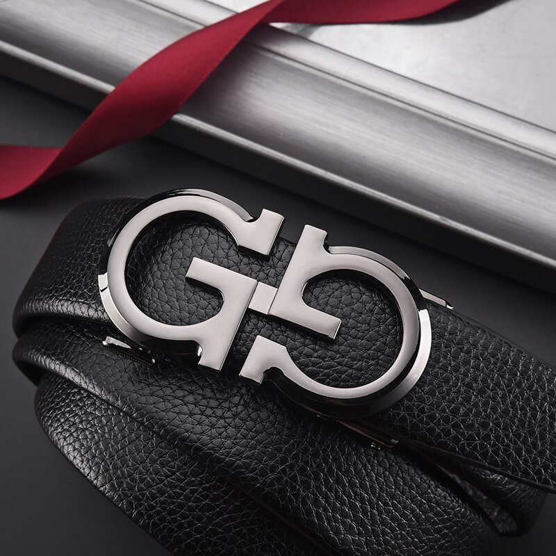 Men's belt genuine leather belt automatic buckle belt, cowhide belt, simple fashion waistband