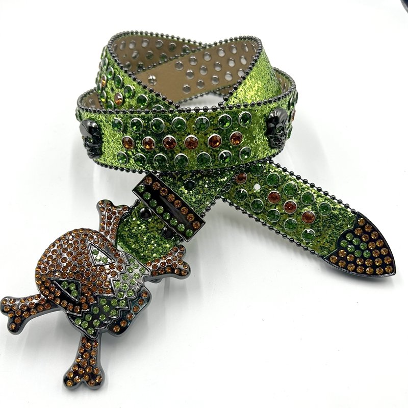 crystal bling skull buckle diamond Rhinestone cowboy and cowgirl PU leather strap belt