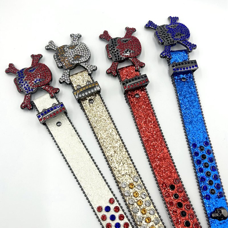 crystal bling skull buckle diamond Rhinestone cowboy and cowgirl PU leather strap belt
