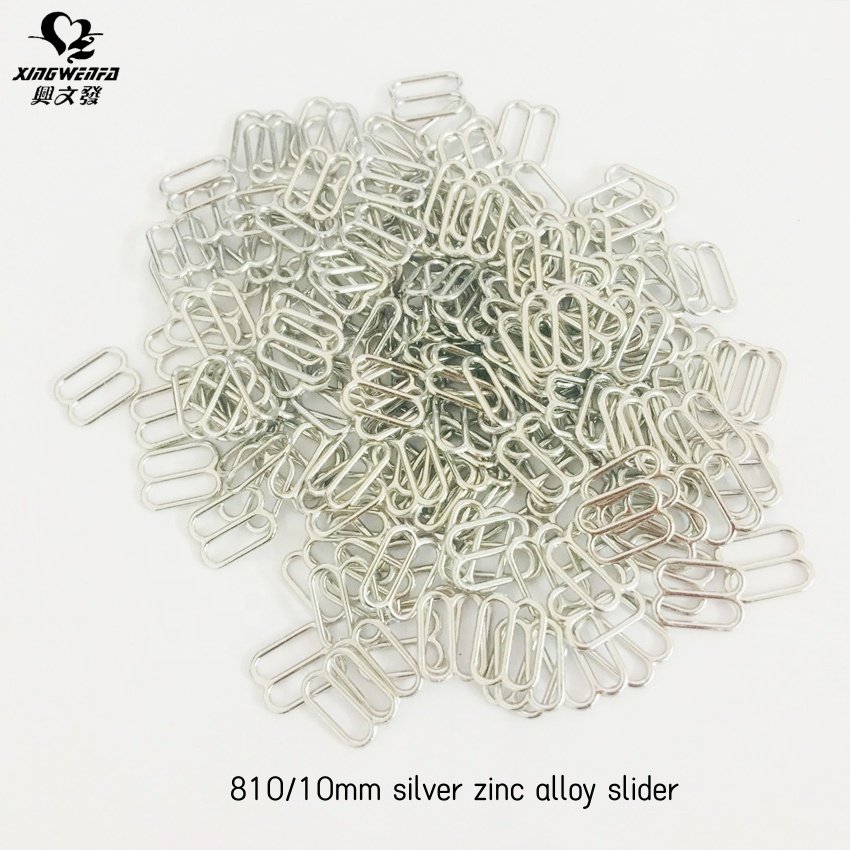 Wholesale underwear accessories metal buckle 10mm silver zinc alloy bra strap adjuster slider