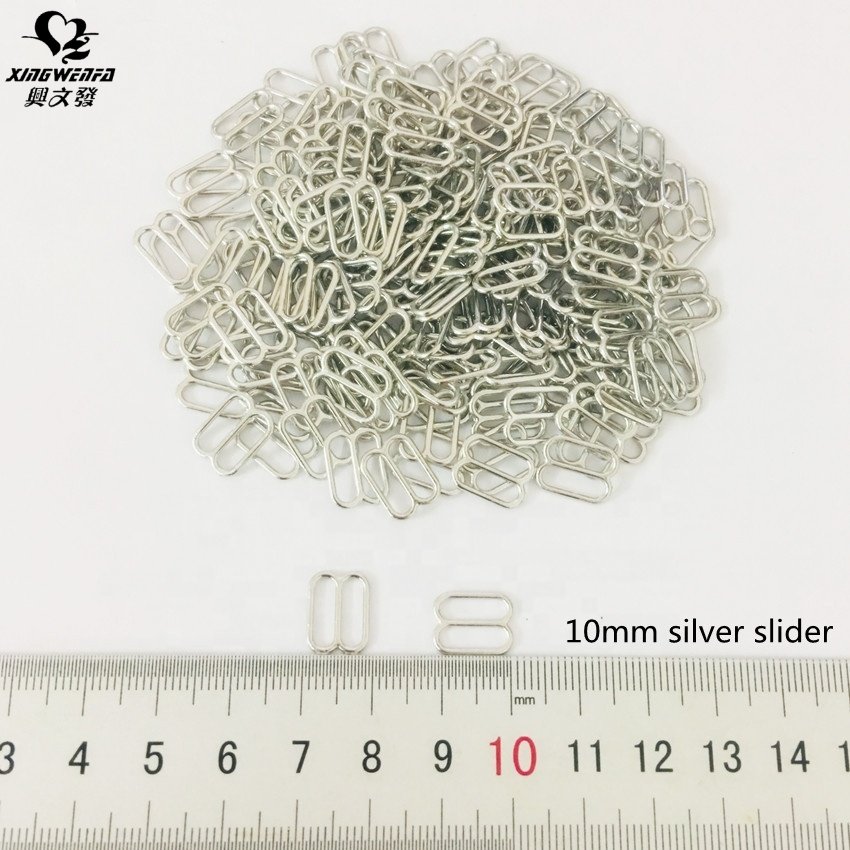 Wholesale underwear accessories metal buckle 10mm silver zinc alloy bra strap adjuster slider