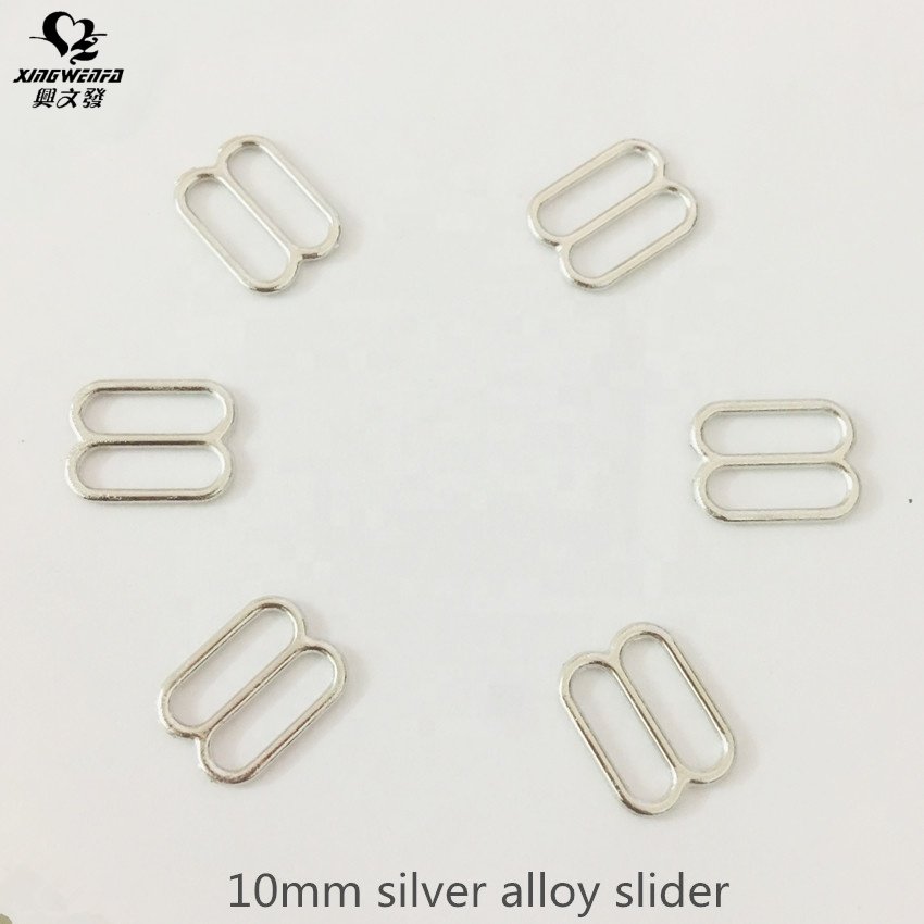 Wholesale underwear accessories metal buckle 10mm silver zinc alloy bra strap adjuster slider