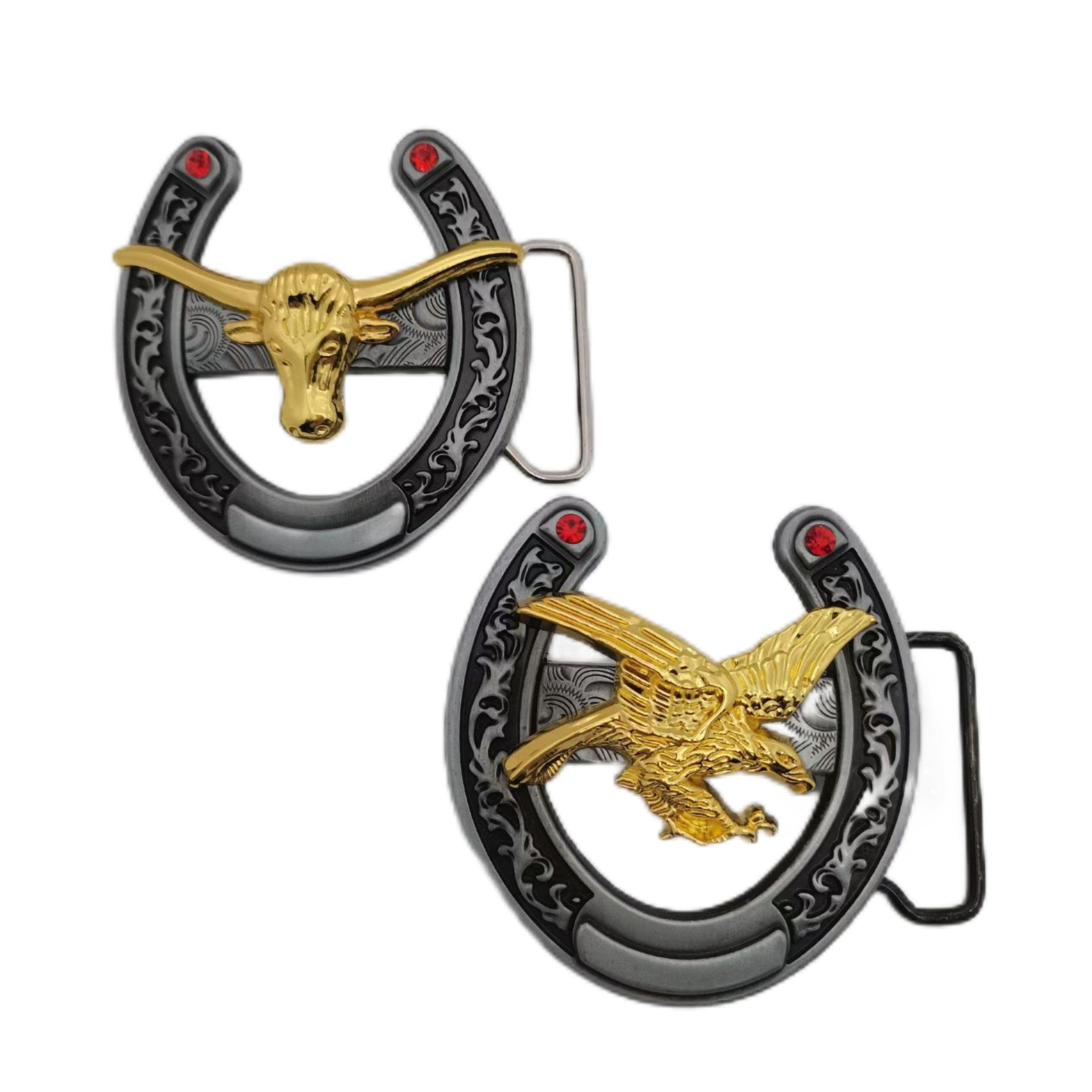 Fashionable Western Cowboy Belt Buckle Versatile 40mm Zinc Alloy Bullhead Horse Head New Design Customizable Logo
