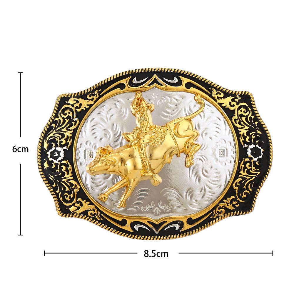 Wholesale 40mm 1.5inch Oval Western Cowboy Personality Trend Rider and Animal Two-tone fashion animal Belt Buckle in stock