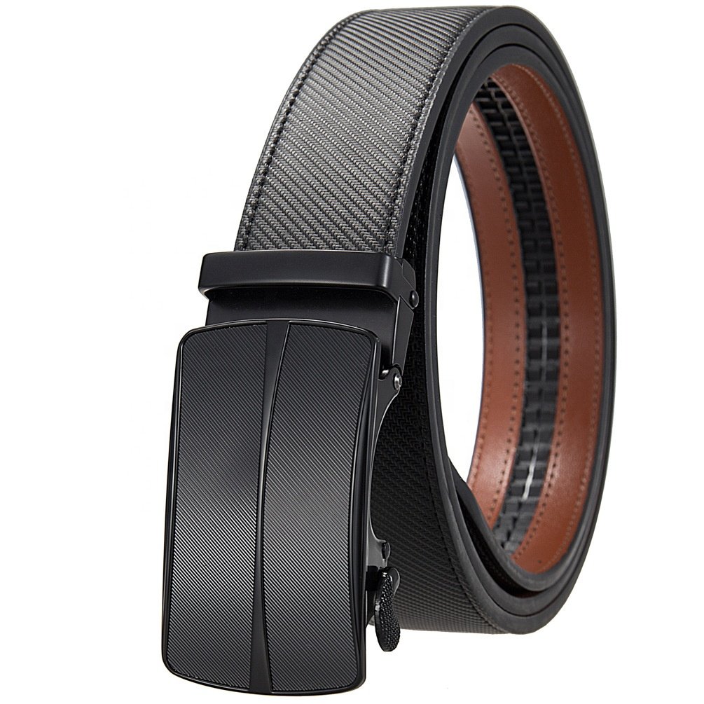 Factory Wholesale High Quality Cowhide Automatic Buckle Belt Men Business Ratchet Genuine Leather Belt with Gift Box Packing