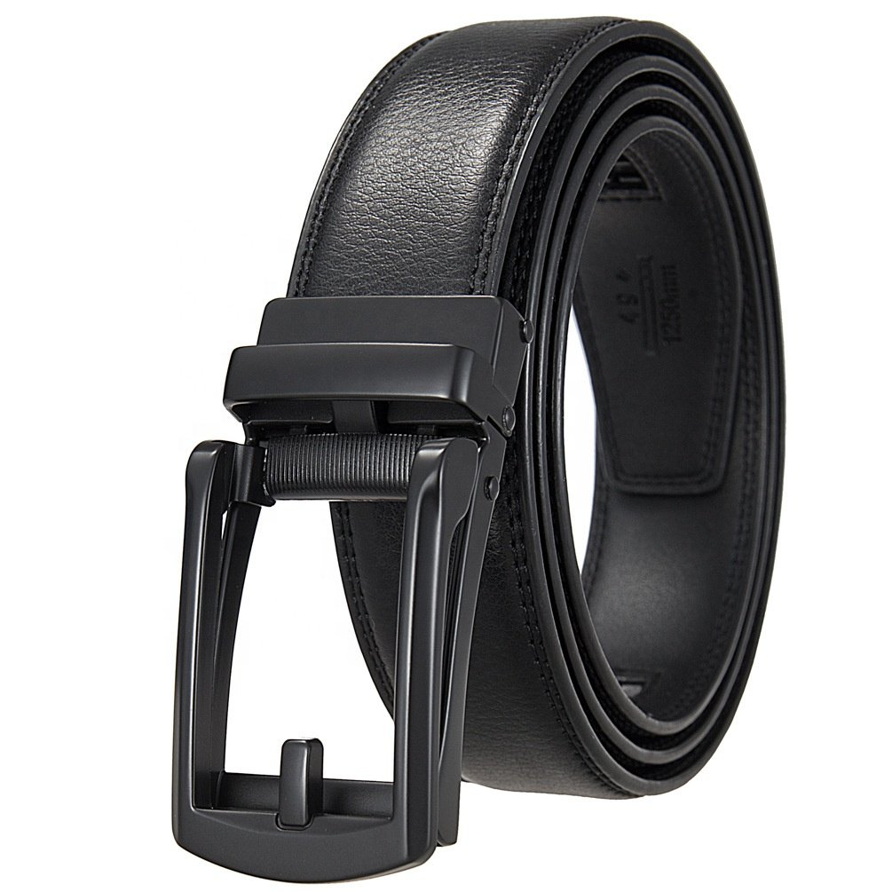 Factory Wholesale High Quality Cowhide Automatic Buckle Belt Men Business Ratchet Genuine Leather Belt with Gift Box Packing