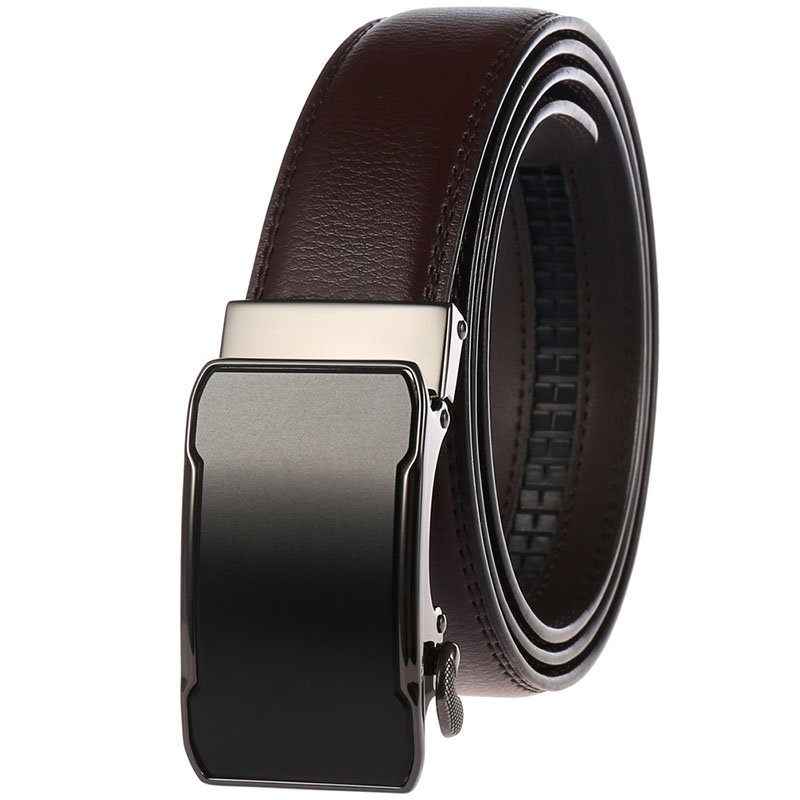 Mens Genuine Leather Ratchet Dress Belt With Automatic Buckle