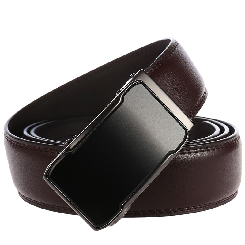 Mens Genuine Leather Ratchet Dress Belt With Automatic Buckle