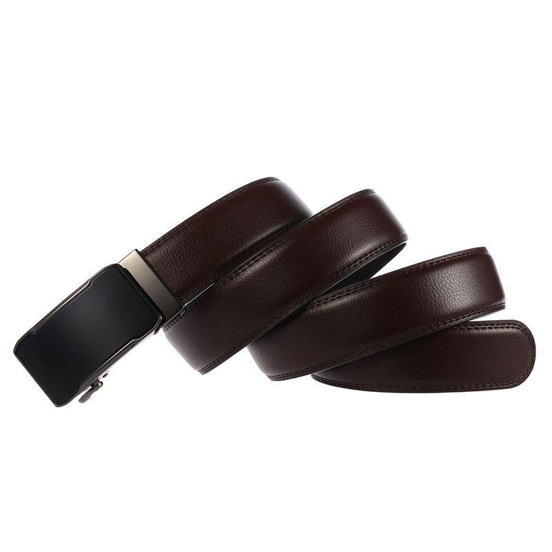 Mens Genuine Leather Ratchet Dress Belt With Automatic Buckle