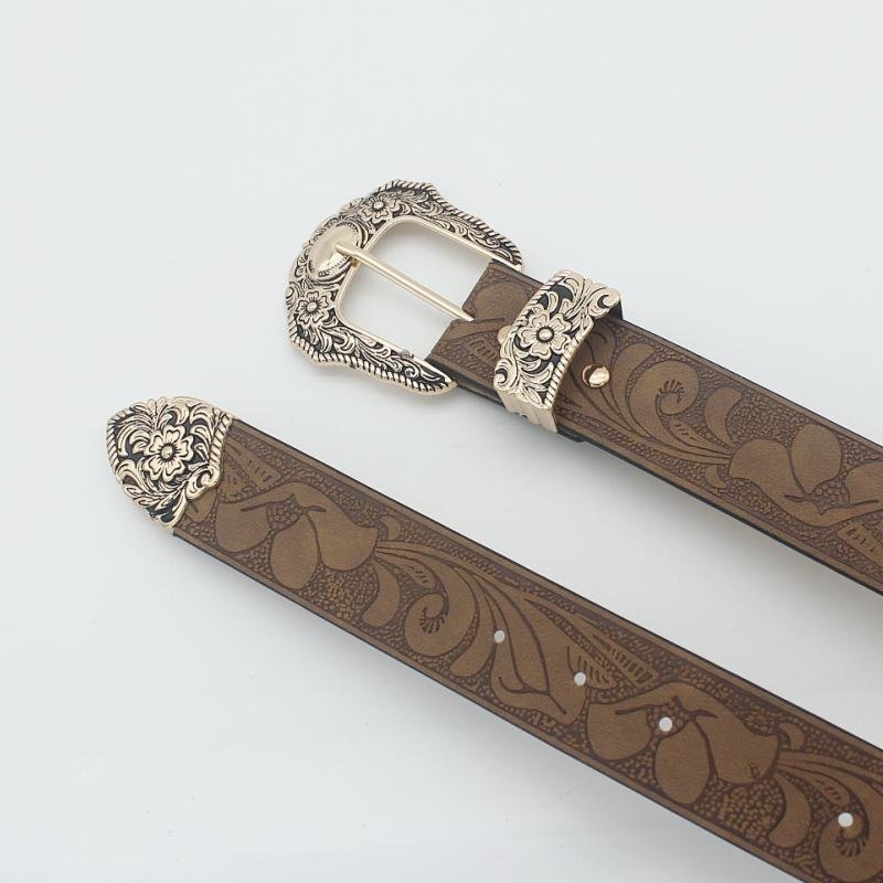 Euro-style Spice Girls Brown Texture niche pin buckle Belt Women's belt Printed pattern batch belt for both men and women