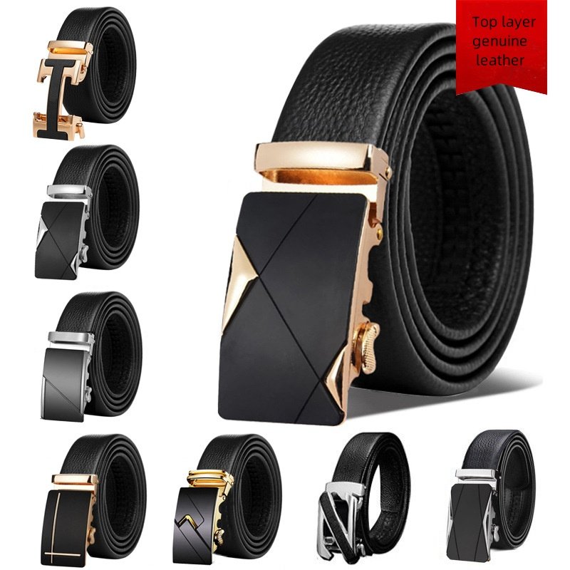 Factory Custom Business Men Belts Cowhide Leather Automatic Buckle Waistband Strap Belts for Men