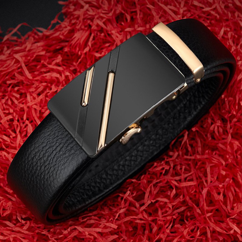 Factory Custom Business Men Belts Cowhide Leather Automatic Buckle Waistband Strap Belts for Men