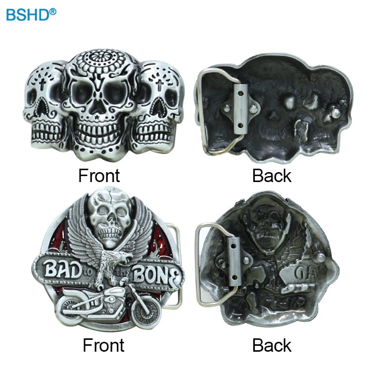 Custom Logo Metal Men American Western Cowboy Rodeo Sturdy Retro Skeleton Style 3D Skull Belt Buckle For Halloween Decoration