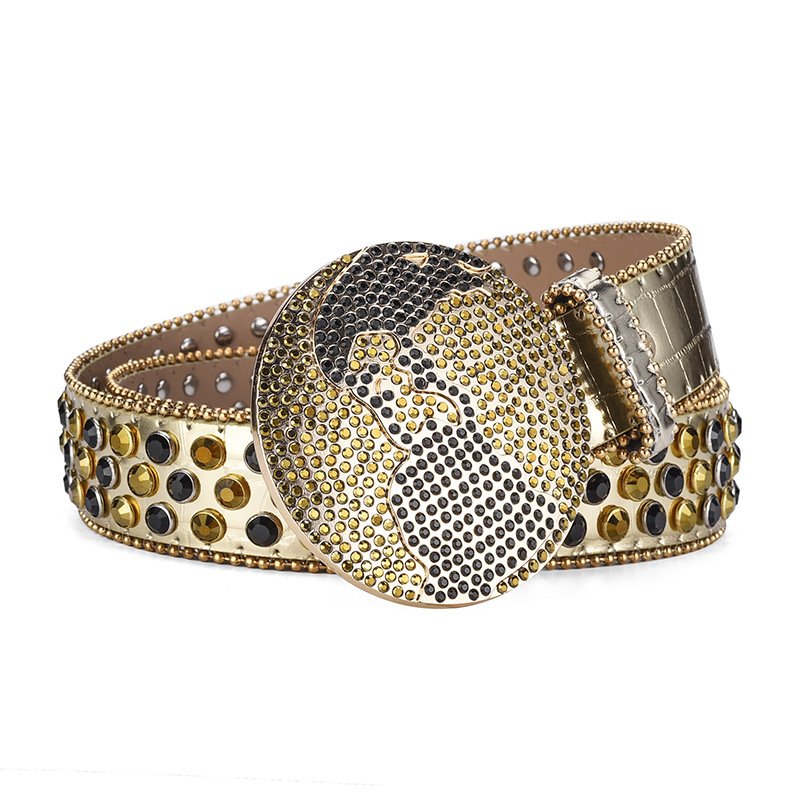 Earth Buckle Rhinestone Belt Hip Hop Punk Style Fashion Women's Crystal Belt Western Belt