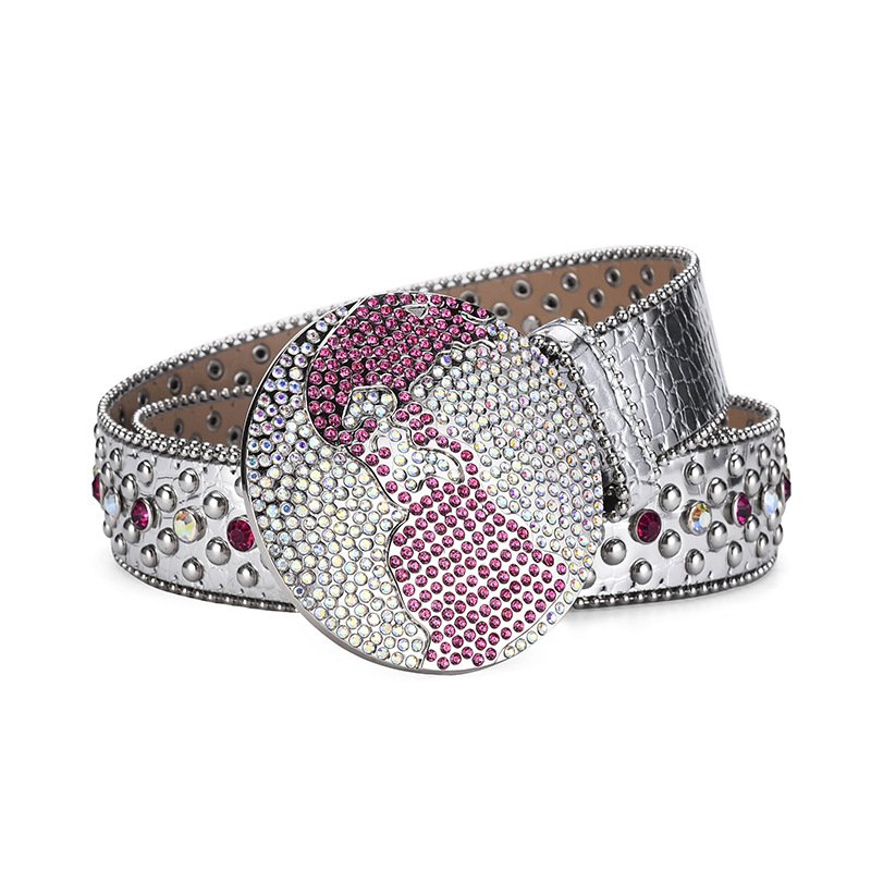 Earth Buckle Rhinestone Belt Hip Hop Punk Style Fashion Women's Crystal Belt Western Belt