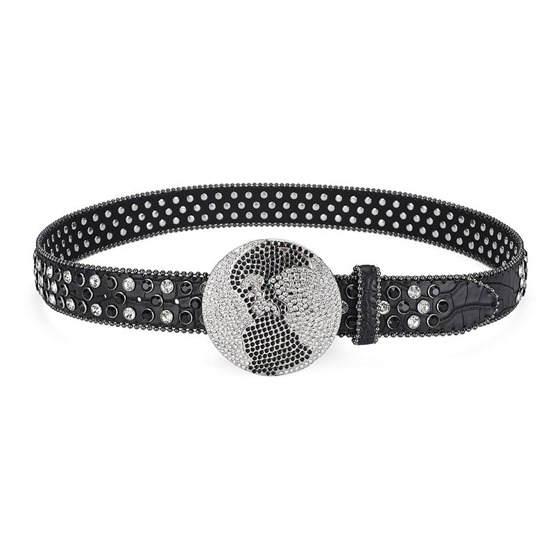 Earth Buckle Rhinestone Belt Hip Hop Punk Style Fashion Women's Crystal Belt Western Belt