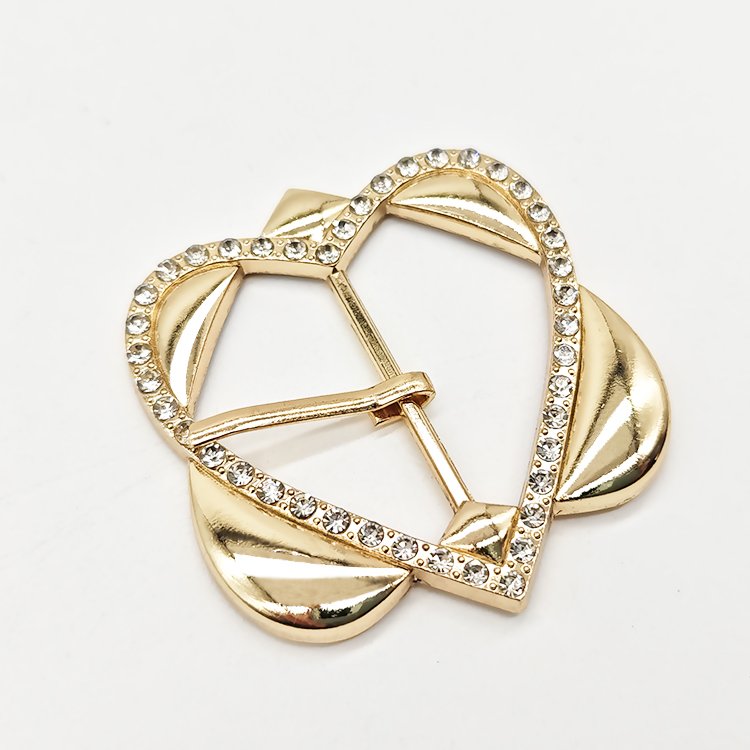 Factory Wholesale 25mm Luxury Rhinestone Decorative Zinc Alloy Pin Buckle Metal Heart-Shaped Diamond Inlay Belt Buckle